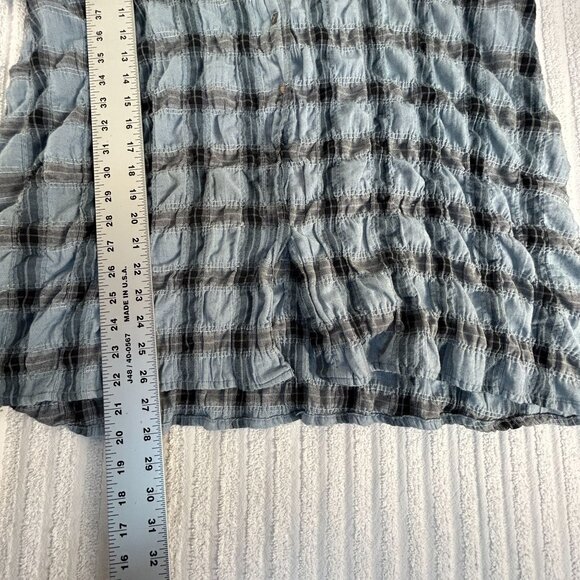 Cut Loose Womens Plaid Crinkle Button-Up Shirt Medium Blue & Gray Linen Blend - Picture 7 of 7